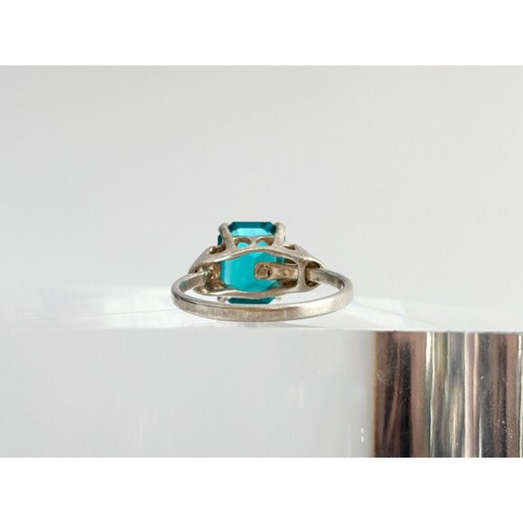 Sarah Coventry Teal Tourmaline Emerald Cut 925 Sterling Silver Vintage Ring sz 7 - Picture 4 of 12